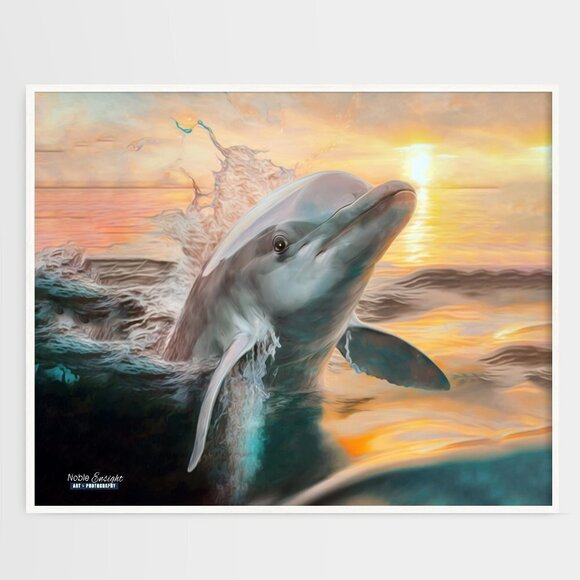 NobleCaptures Other - 16x20 Dolphin‎ Colorful Wall Art Illustration Watercolor Oil Painting Print